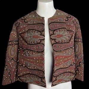 Vintage Odette Mallorca Couture Paisley Hand Beaded Crop Jacket bolero tapestry
